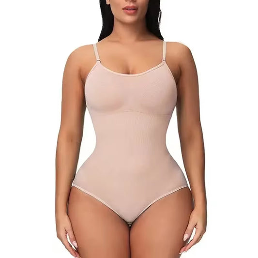 Solid Seamless Brief Shaping Bodysuit with Tummy Control and Butt Lifting Features for Women