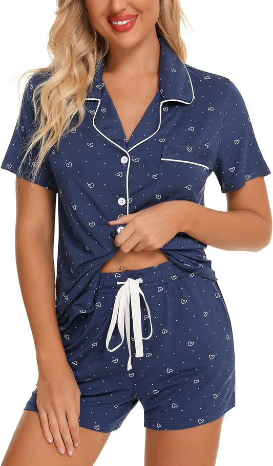 Women's Short Sleeve Button-Up Pajama Set - Soft and Comfortable PJs