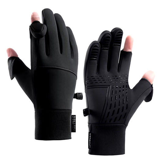 Winter Flip-Open Two-Finger Touch Screen Gloves for Men and Women - Warm, Windproof, Ideal for Cycling, Skiing, and Fishing
